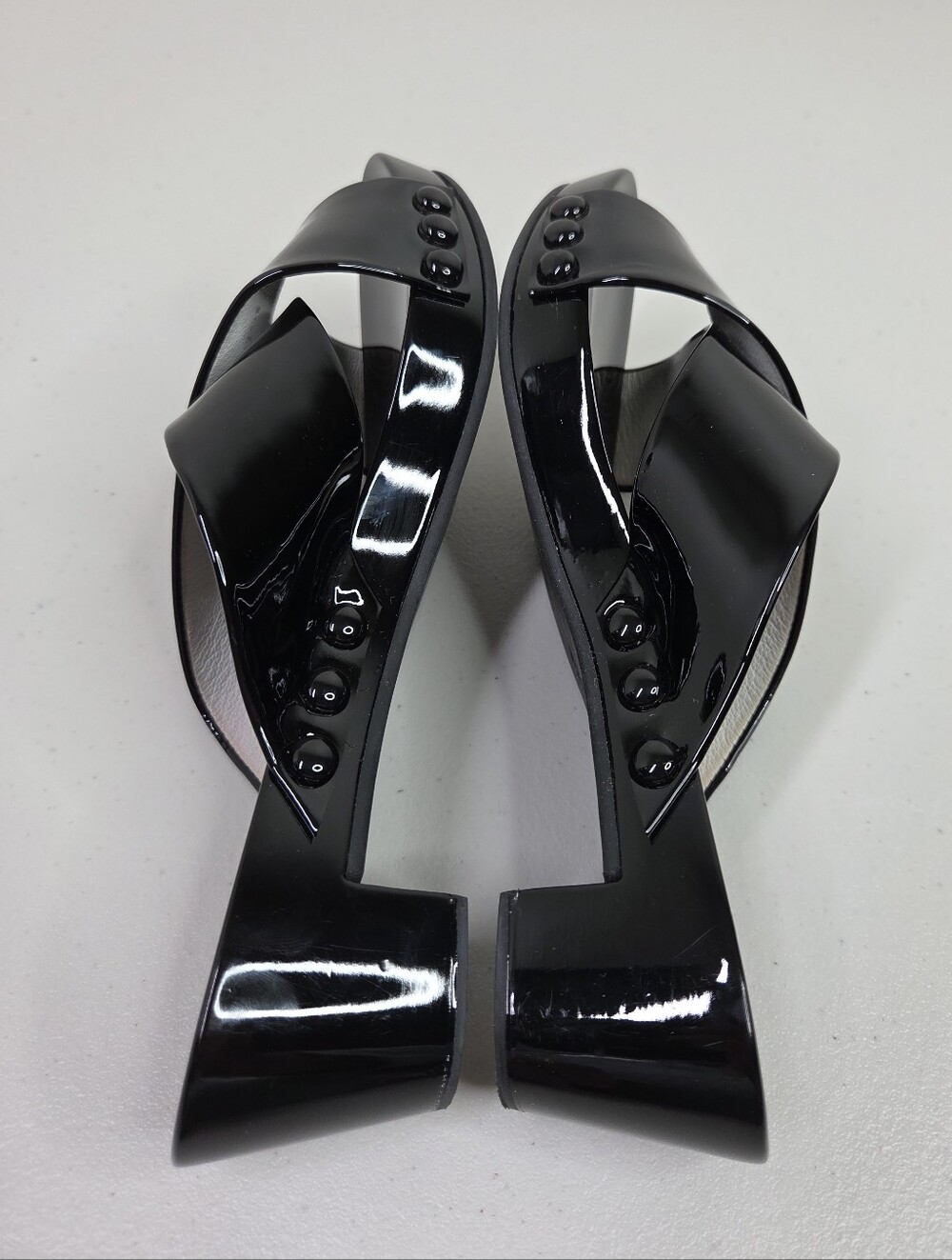 Pedro Garcia Black Patent Slide Sandals - Picture 8 of 16